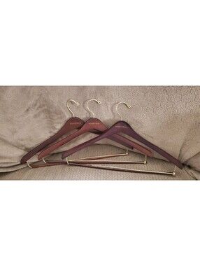 VTG Nordstrom Wooden Suit Hangers  (3) Mahogany Finish Gold Hardware Pant Bar